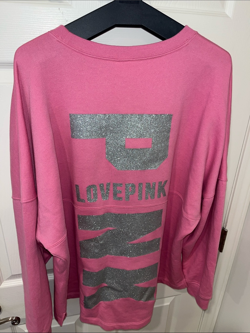PINK Victoria's Secret oversized Sweatshirt - Pink Silver Glitter logo on back.